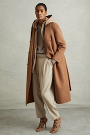 Reiss Toffee Maeve Petite Wool Blend Double Breasted Blindseam Trench Coat - Image 1 of 7