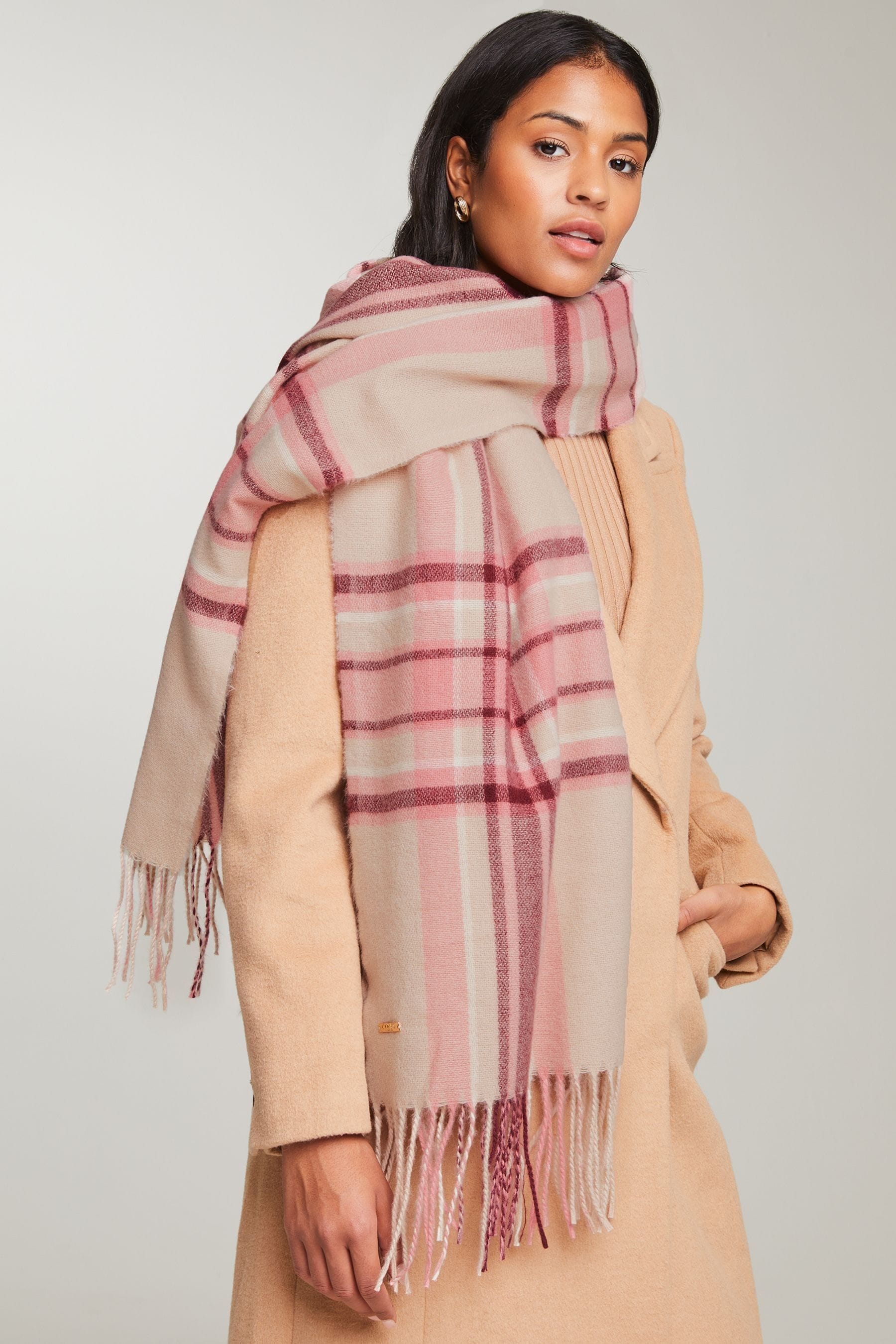 Pink plaid cashmere scarf outlet