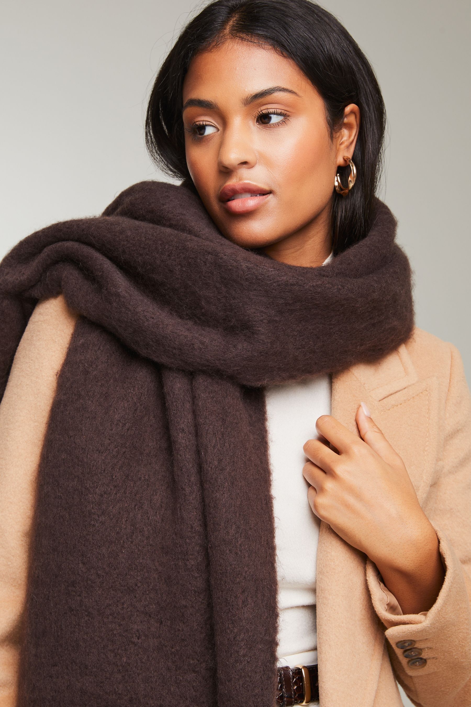 Lipsy Brown Super Soft Brushed Oversized Scarf