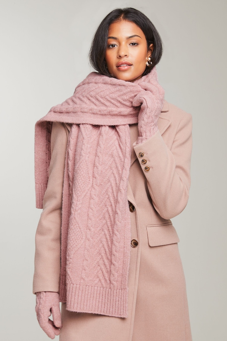 Lipsy Pink Cosy Cable Scarf With Wool - Image 1 of 4