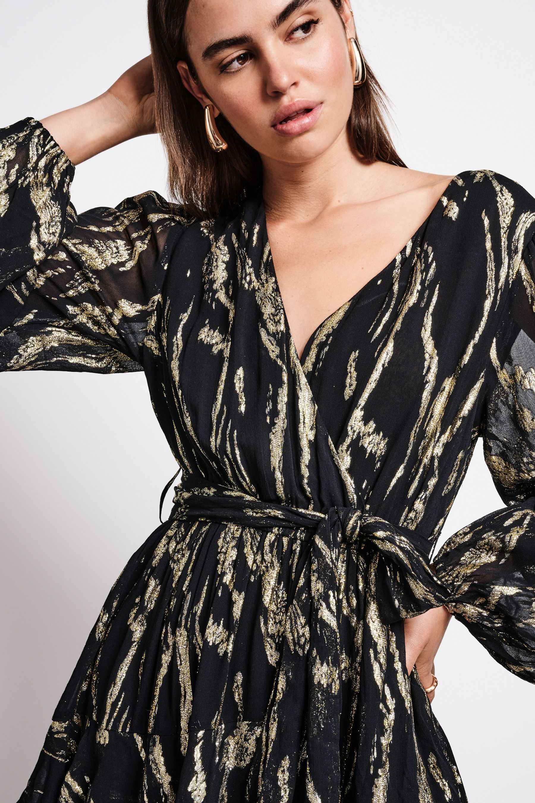 Buy Black Gold Mini Wrap Ruffle Dress from Next Ireland