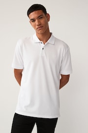 White Monogram Regular Fit Short Sleeve Pique Polo Shirt - Image 1 of 8