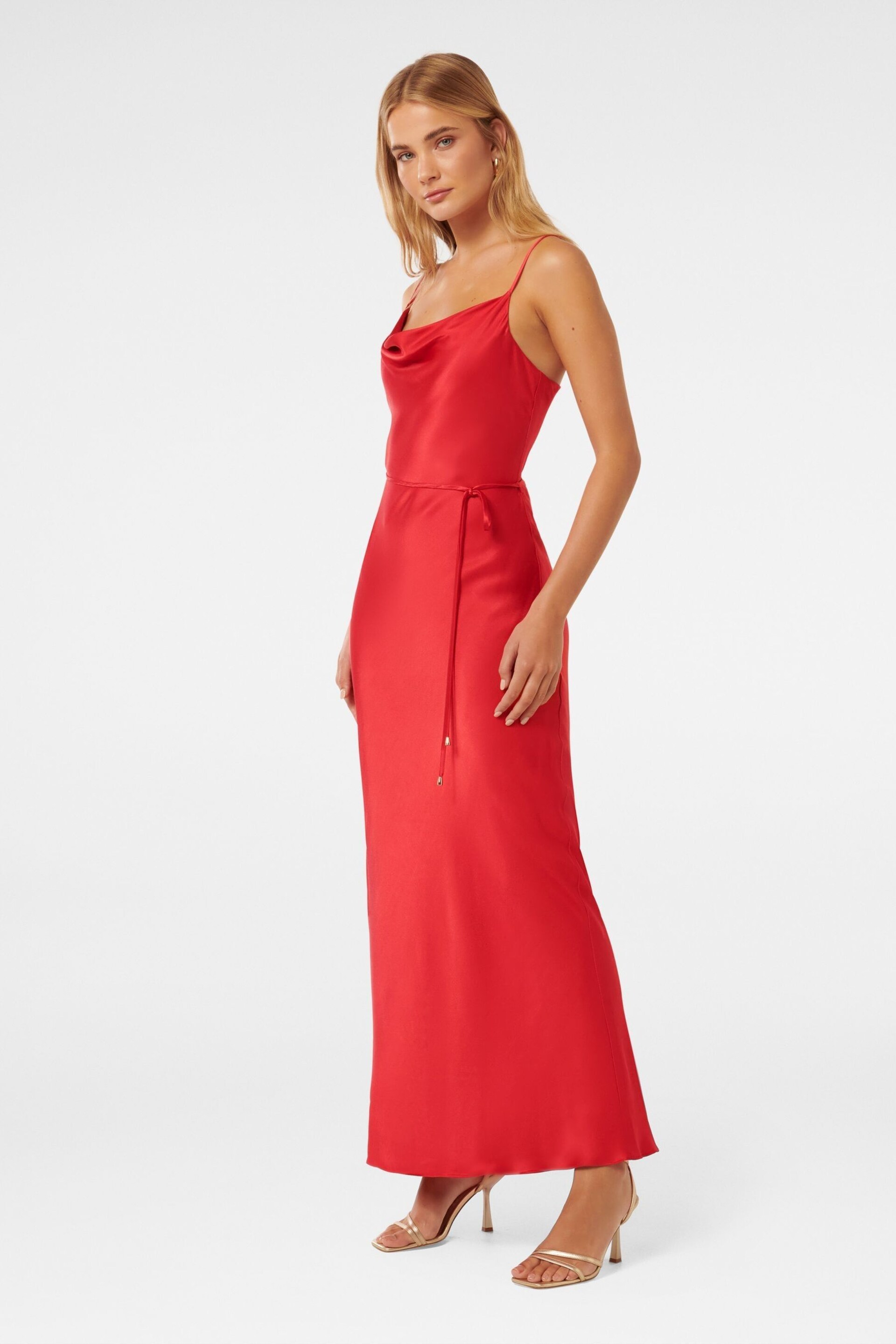 Forever New Red Lucy Satin Cowl Neck Maxi Dress - Image 3 of 4