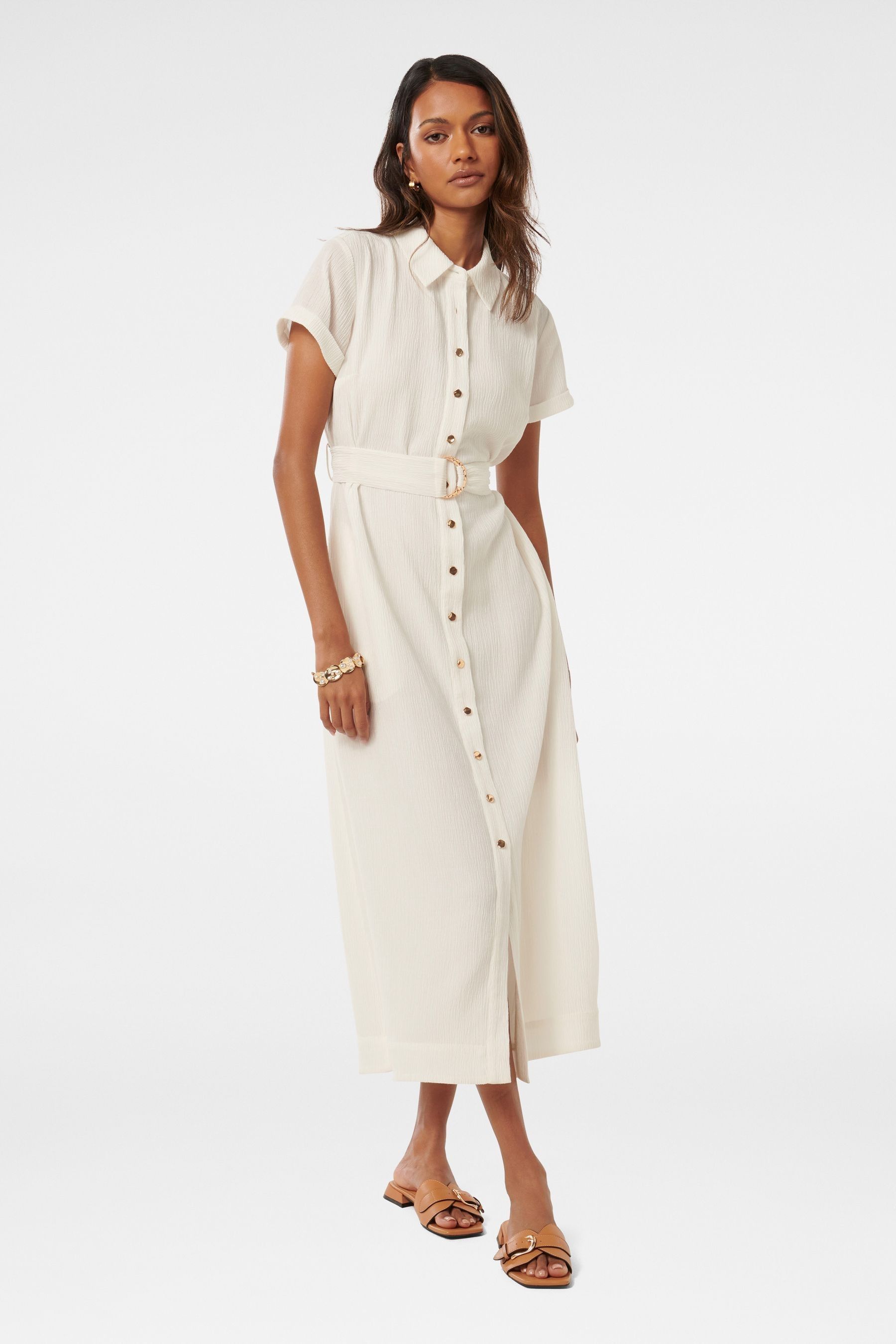 Buy Forever New White Briley Petite Textured Shirt Dress from Next Luxembourg