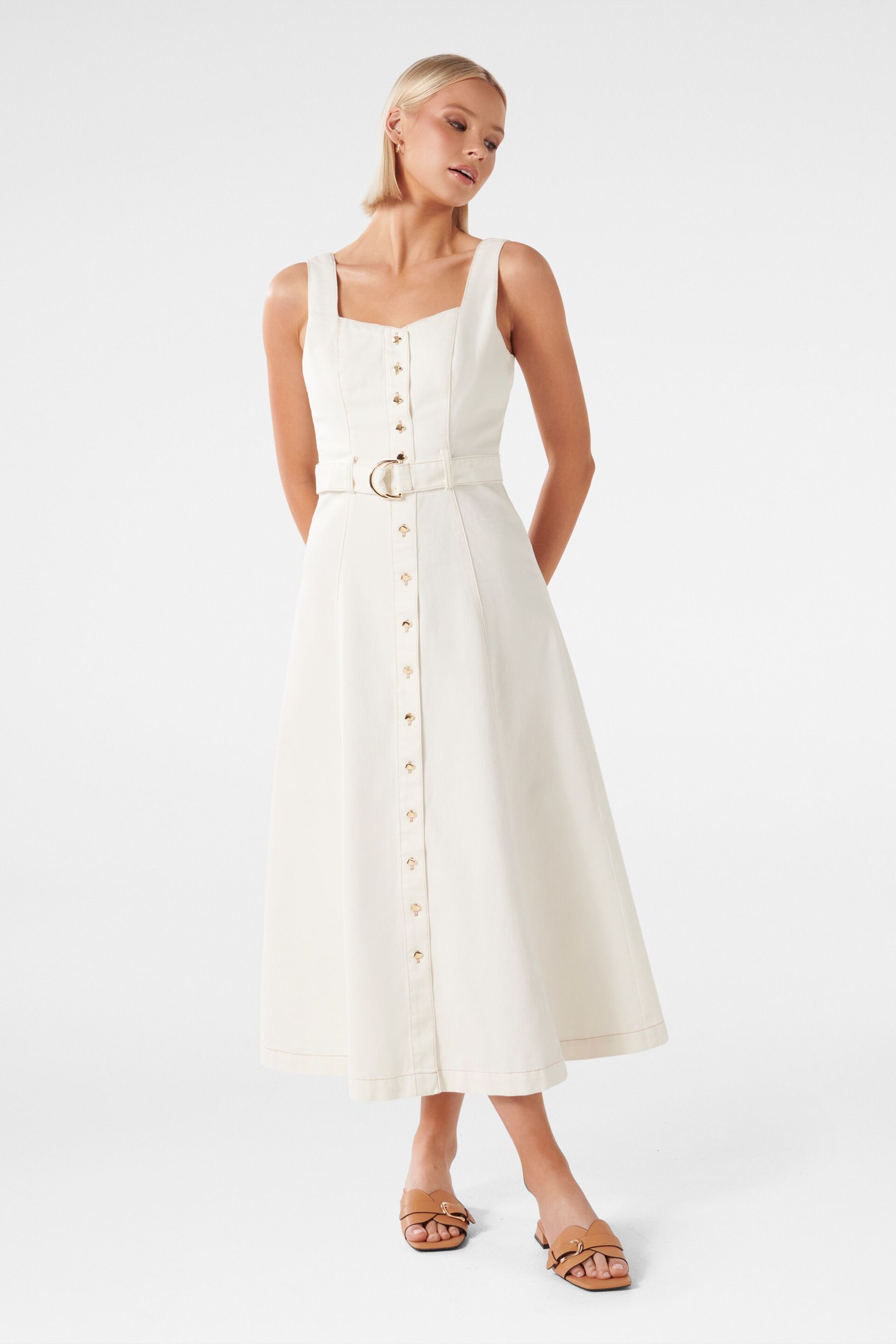 Forever New White Maja Denim Dress - Image 1 of 4