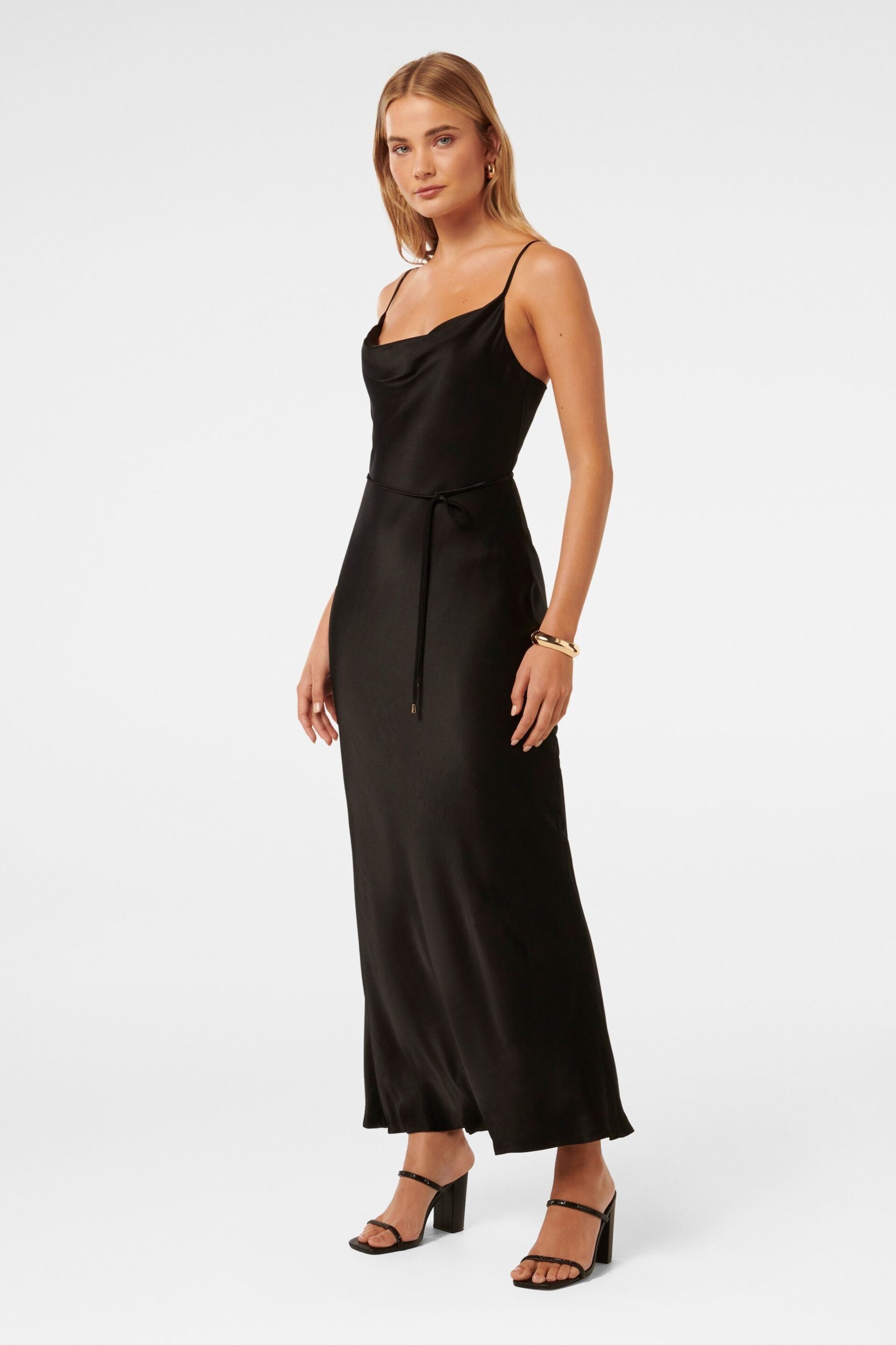 Forever New Black Lucy Satin Cowl Neck Maxi Dress - Image 3 of 4