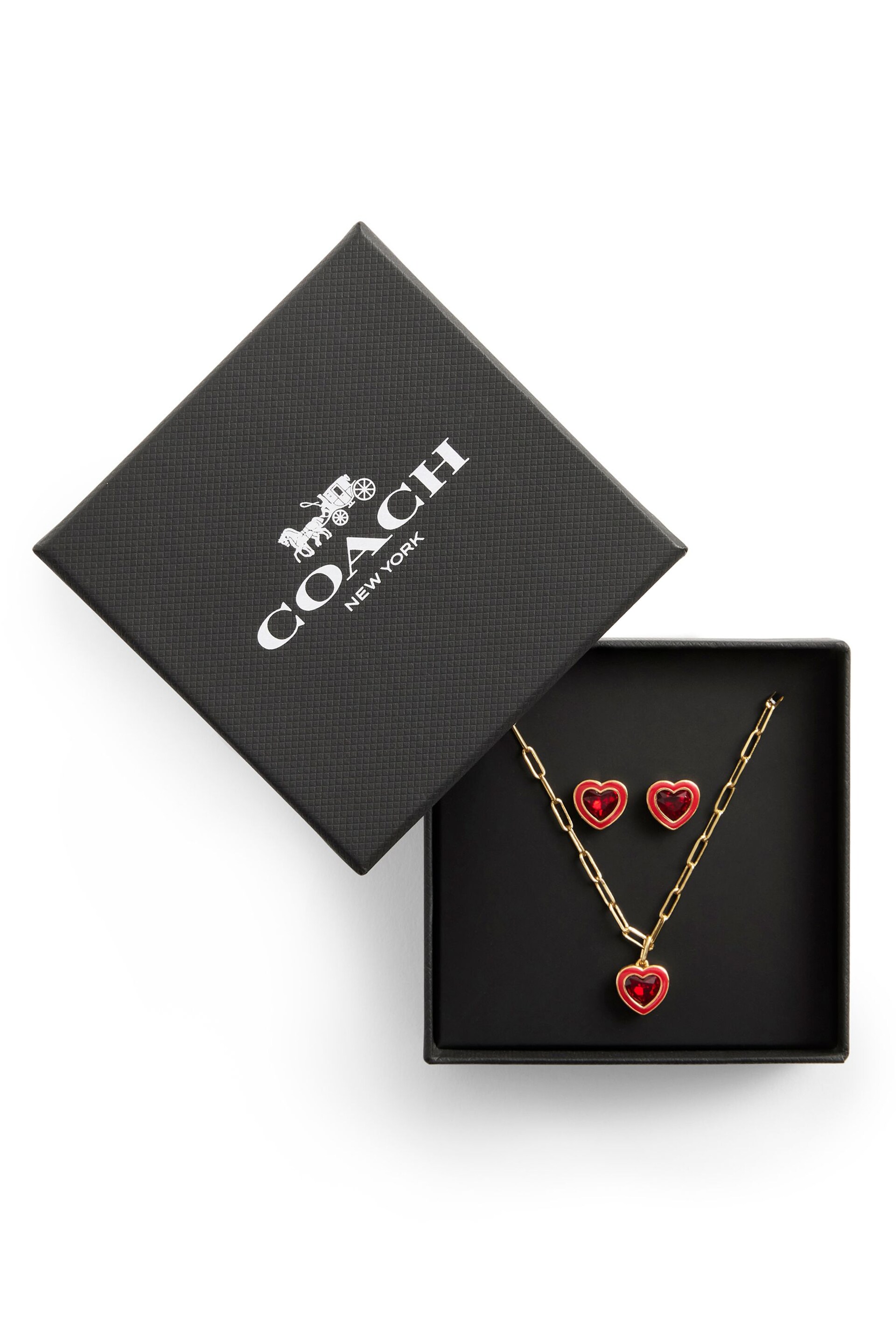 COACH Gold Tone Enamel Heart Boxed Jewelry Set - Image 1 of 3