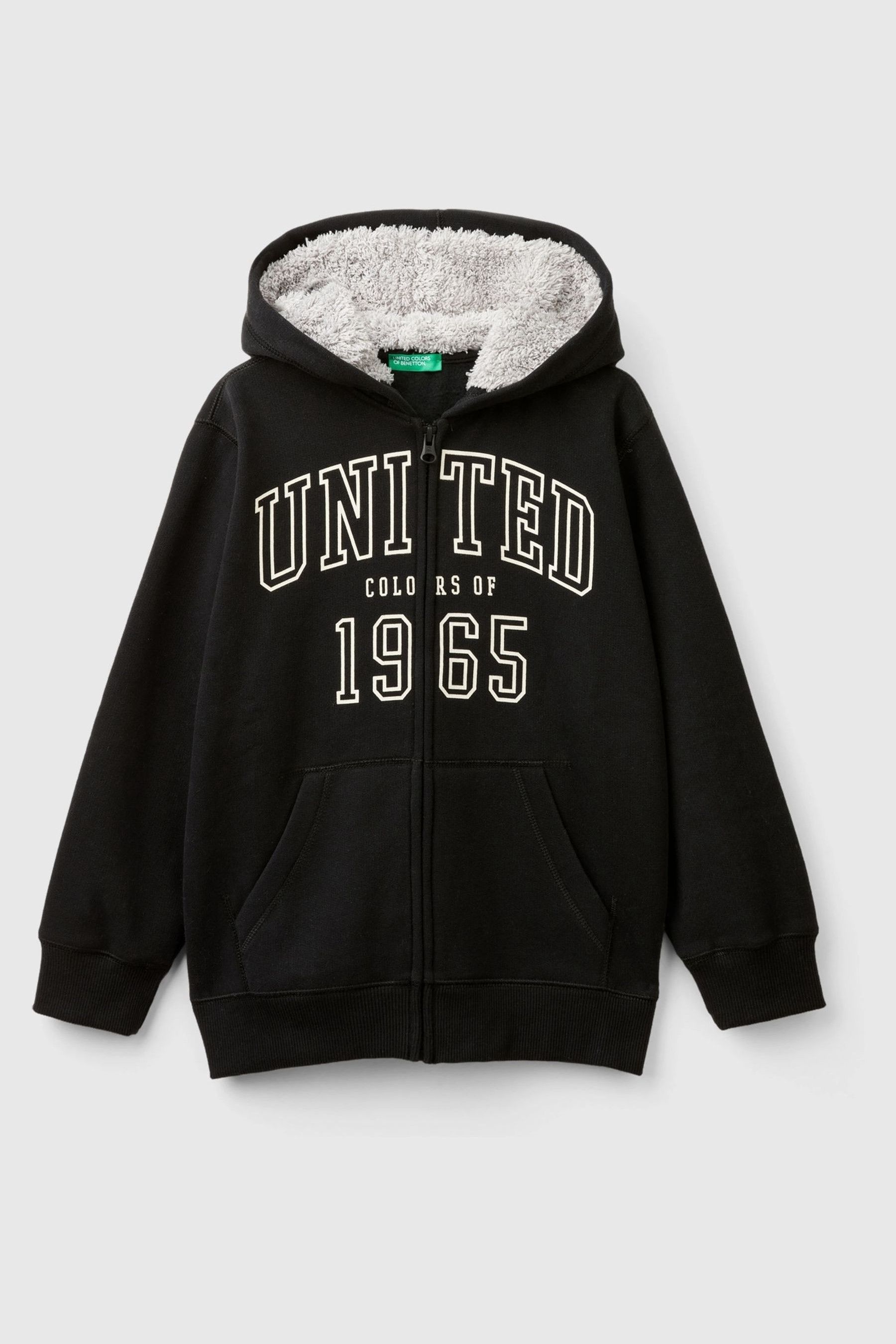 Buy Benetton Brushed Fleece Zipped Black Hoodies Faux Fur Lined Hood from the Next UK online shop