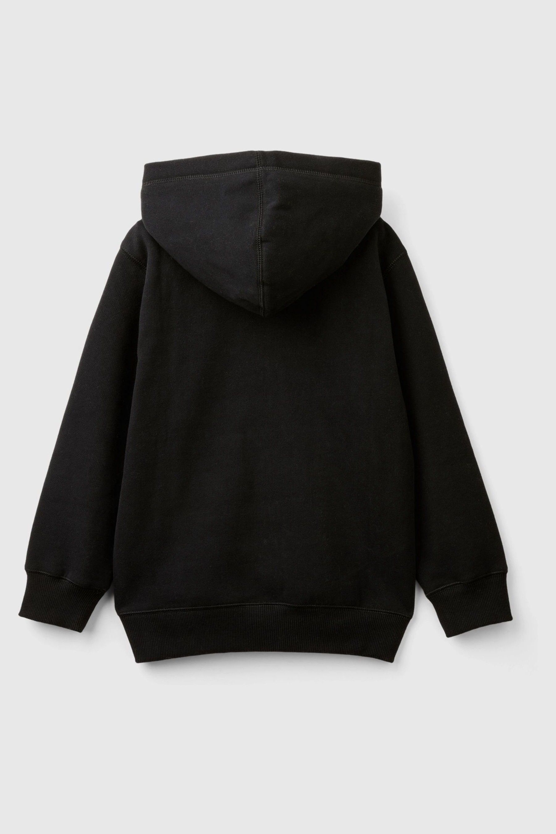 Benetton Brushed Fleece Zipped Black Hoodies Faux Fur Lined Hood