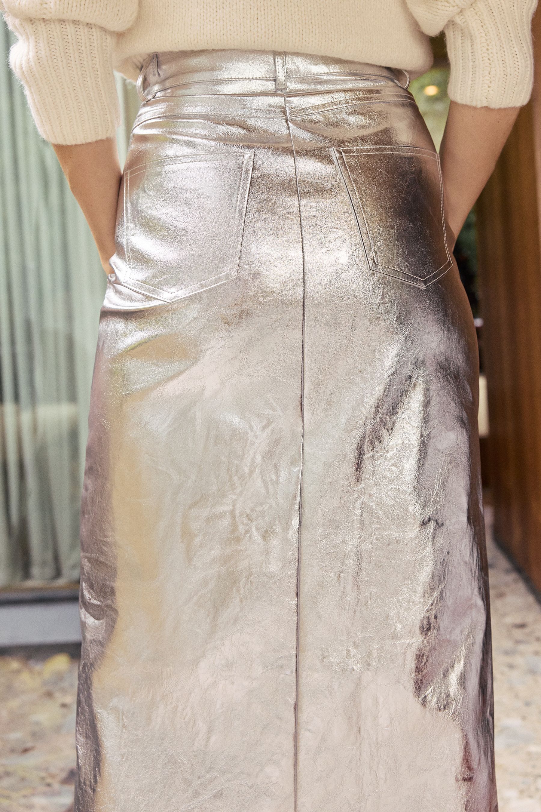 Petite metallic midi skirt shop