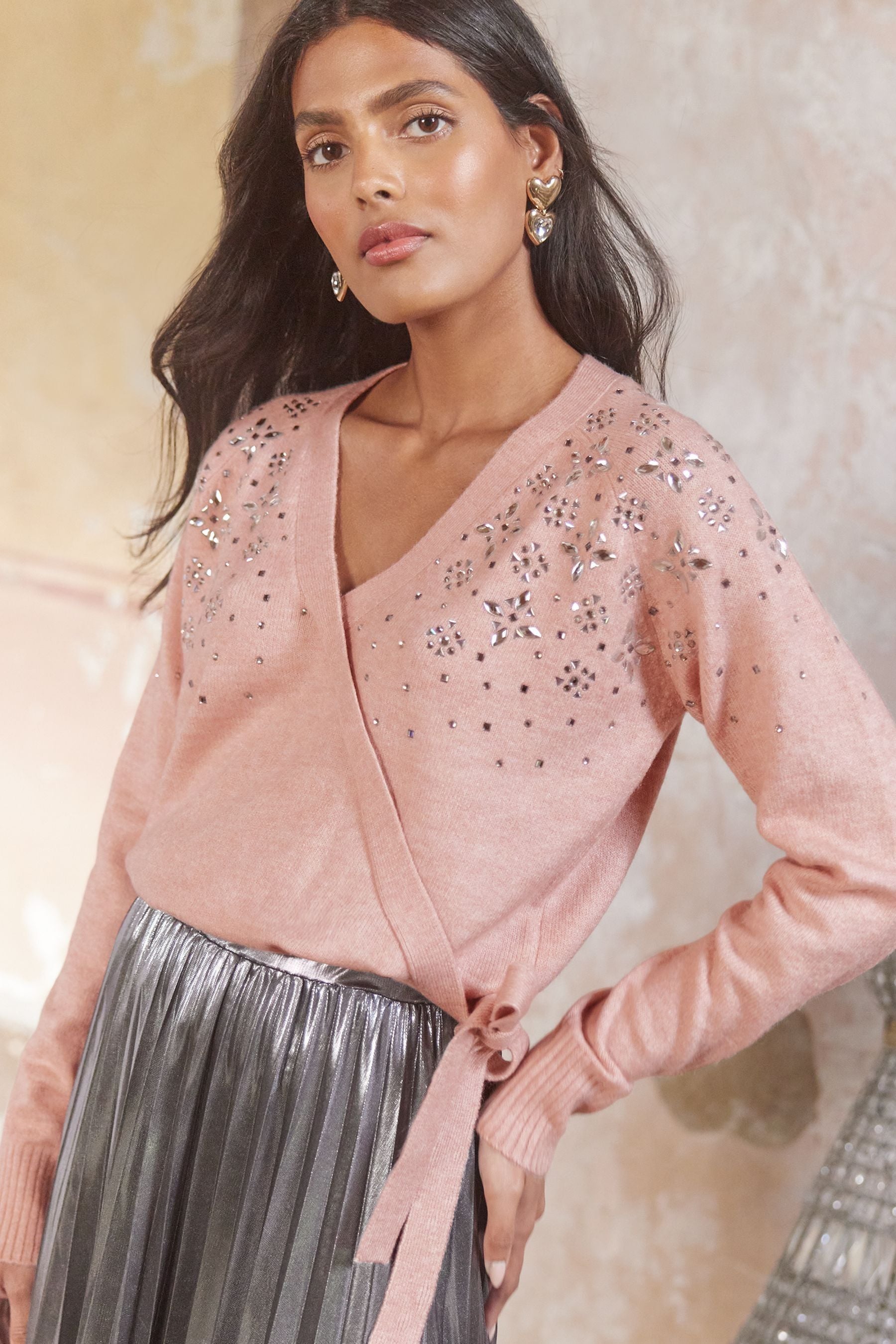 Buy Love Roses Pink Embellished Wrap Jumper from the Next UK online shop