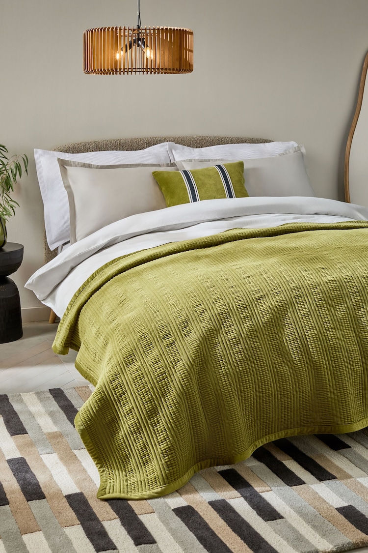 Olive Green 100% Cotton Carrie Velvet Bedspread - Image 1 of 4