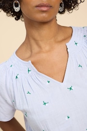 White Stuff Blue Luella Notch Neck Embroidered Top - Image 4 of 7