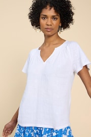 White Stuff White Notch Neck Luella Embroidered Top - Image 1 of 7