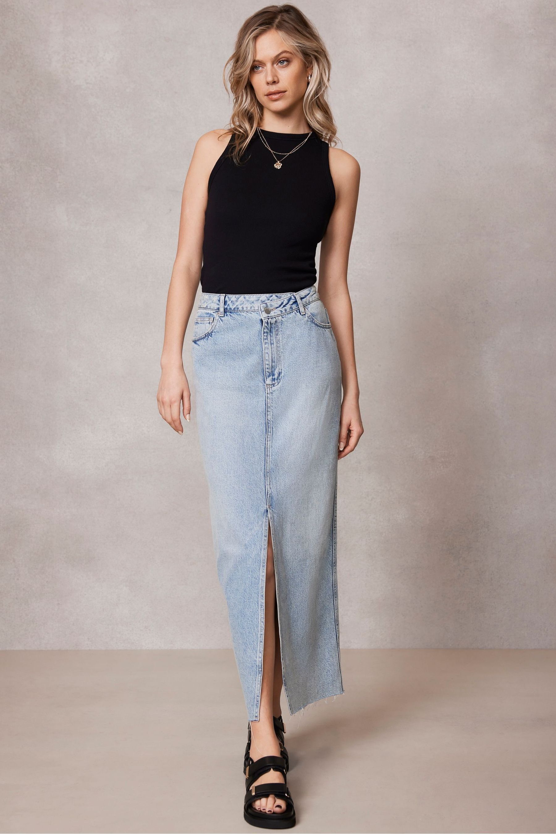 Buy Mint Velvet Blue Light Denim 100 Cotton Maxi Skirt from Next Luxembourg