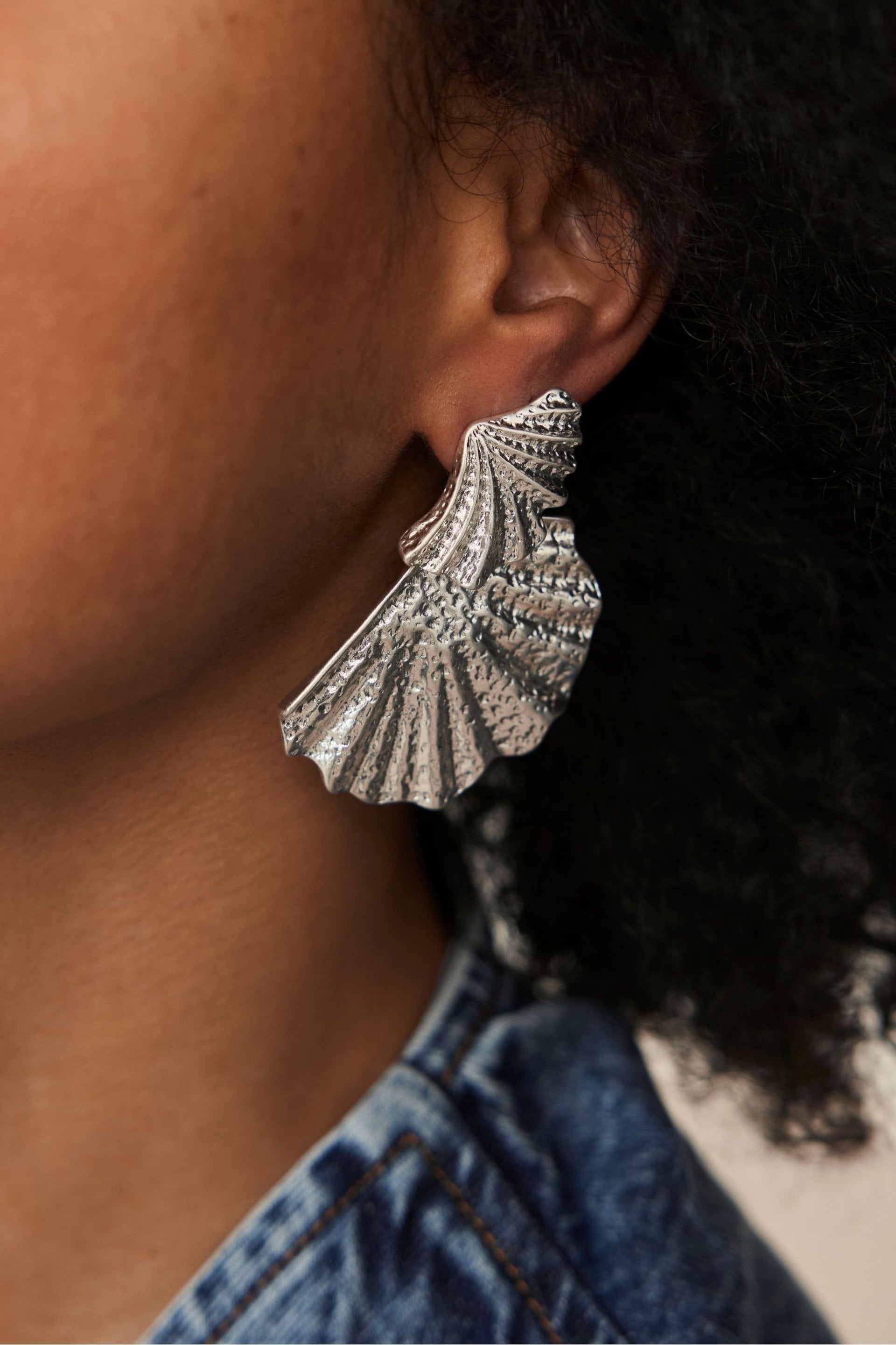 Mint Velvet Silver Tone Fan Earrings - Image 2 of 5