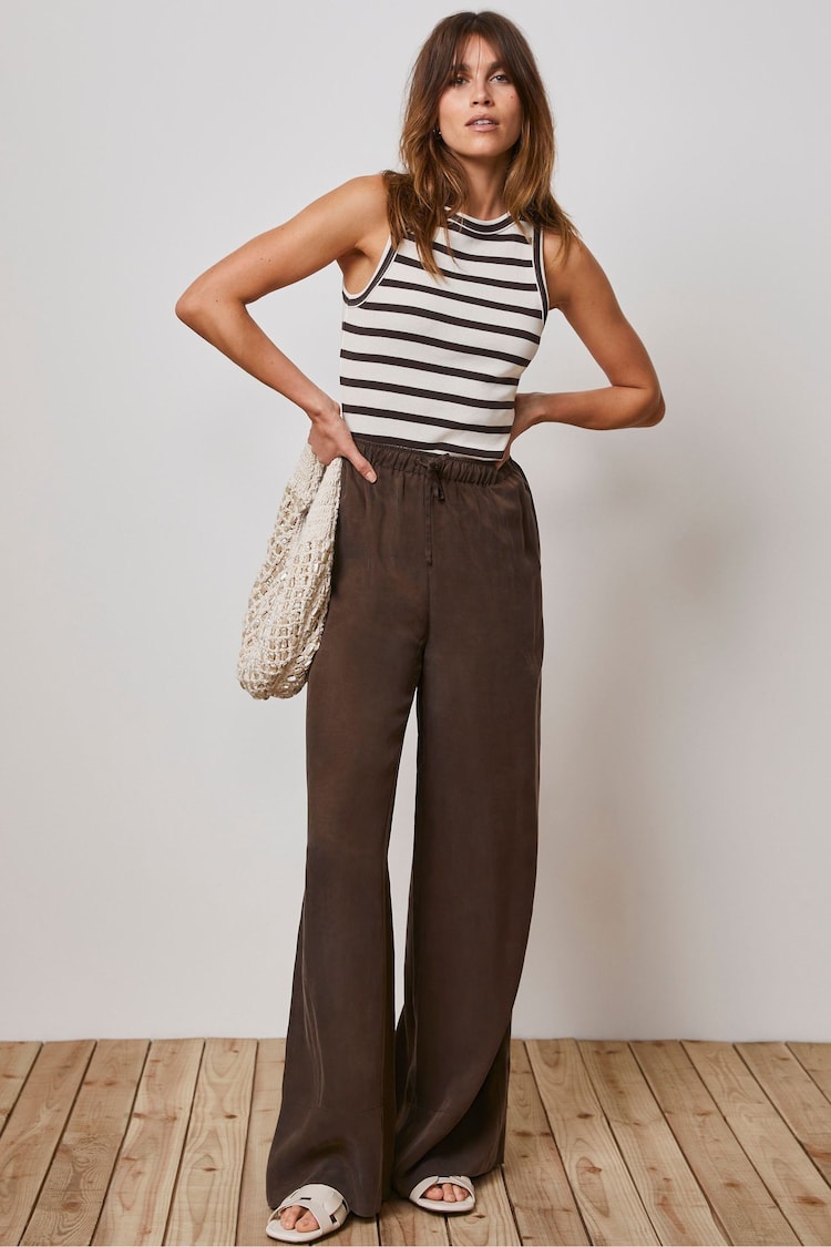 Mint Velvet Brown Cotton Striped Vest Top - Image 2 of 3