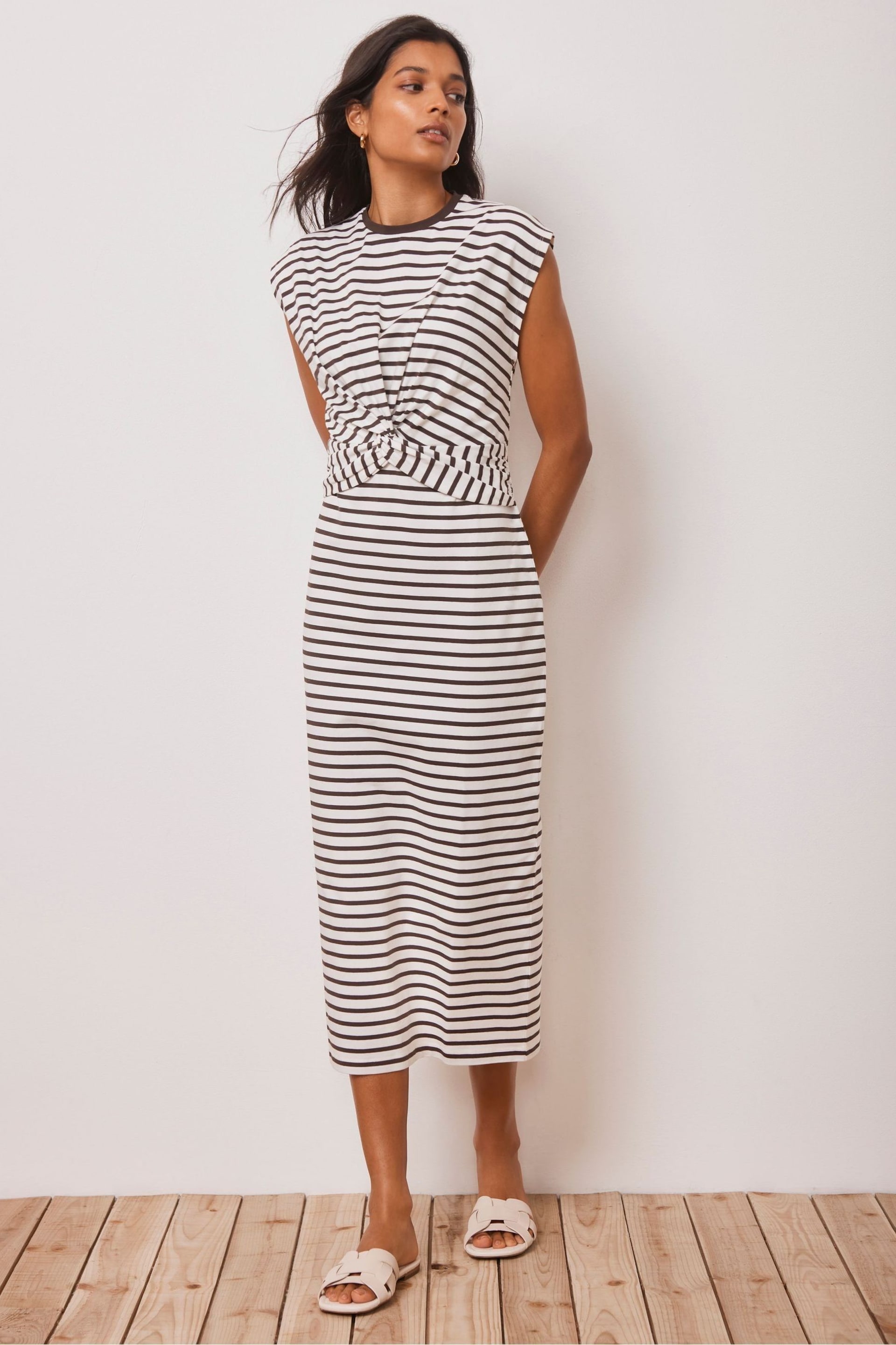 Mint Velvet Brown Twist Stripe Jersey Dress - Image 2 of 4