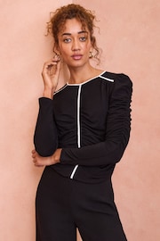 Love & Roses Black Ruched Front Jersey Blouse - Image 1 of 4