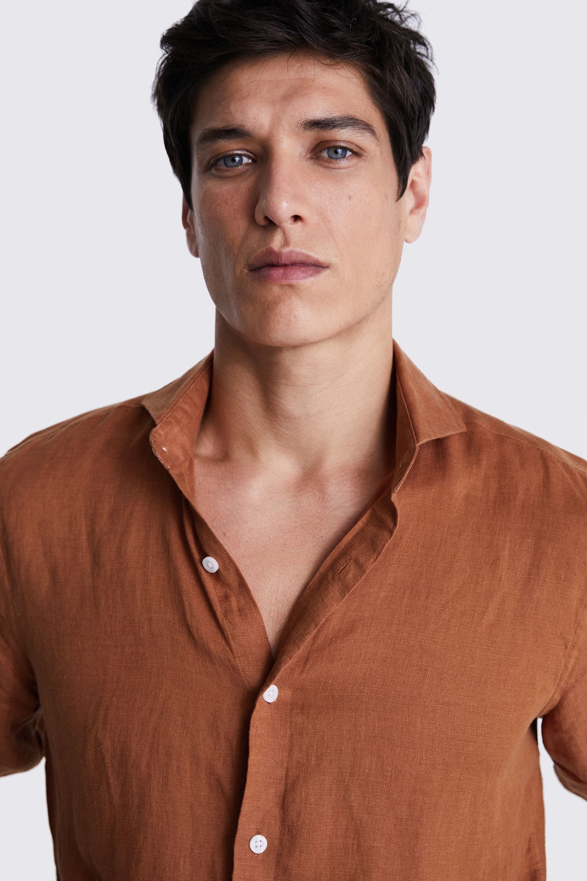 MOSS Red Tailored Fit Linen Shirt - Image 2 of 4