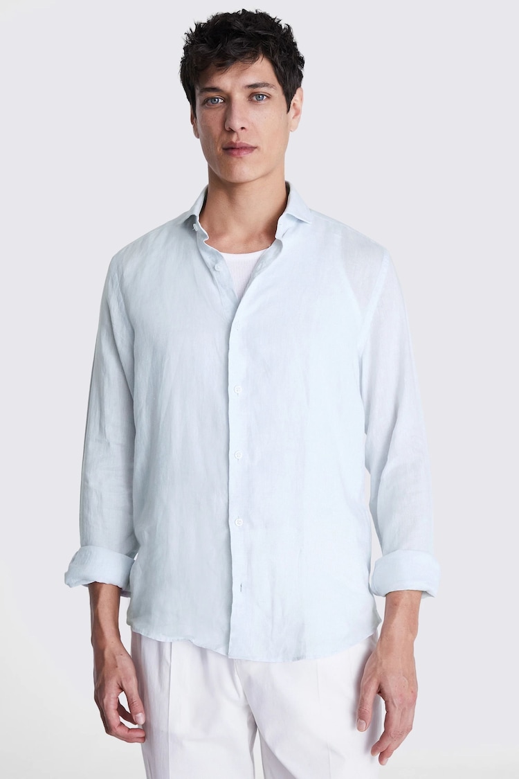 MOSS Light Blue Tailored Fit 100% Linen Shirt - Image 1 of 6