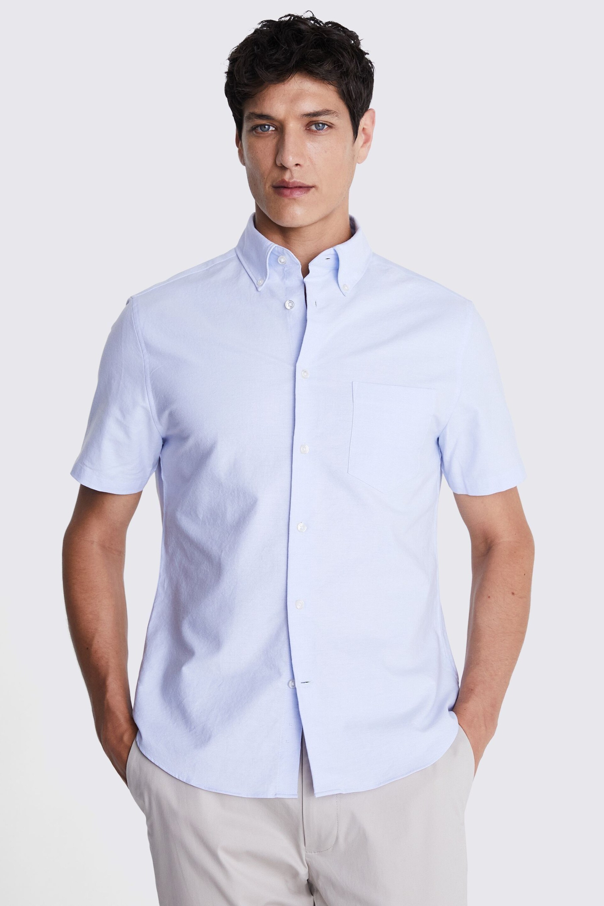 MOSS Blue Short Sleeve Washed Oxford Shirt - Image 1 of 4