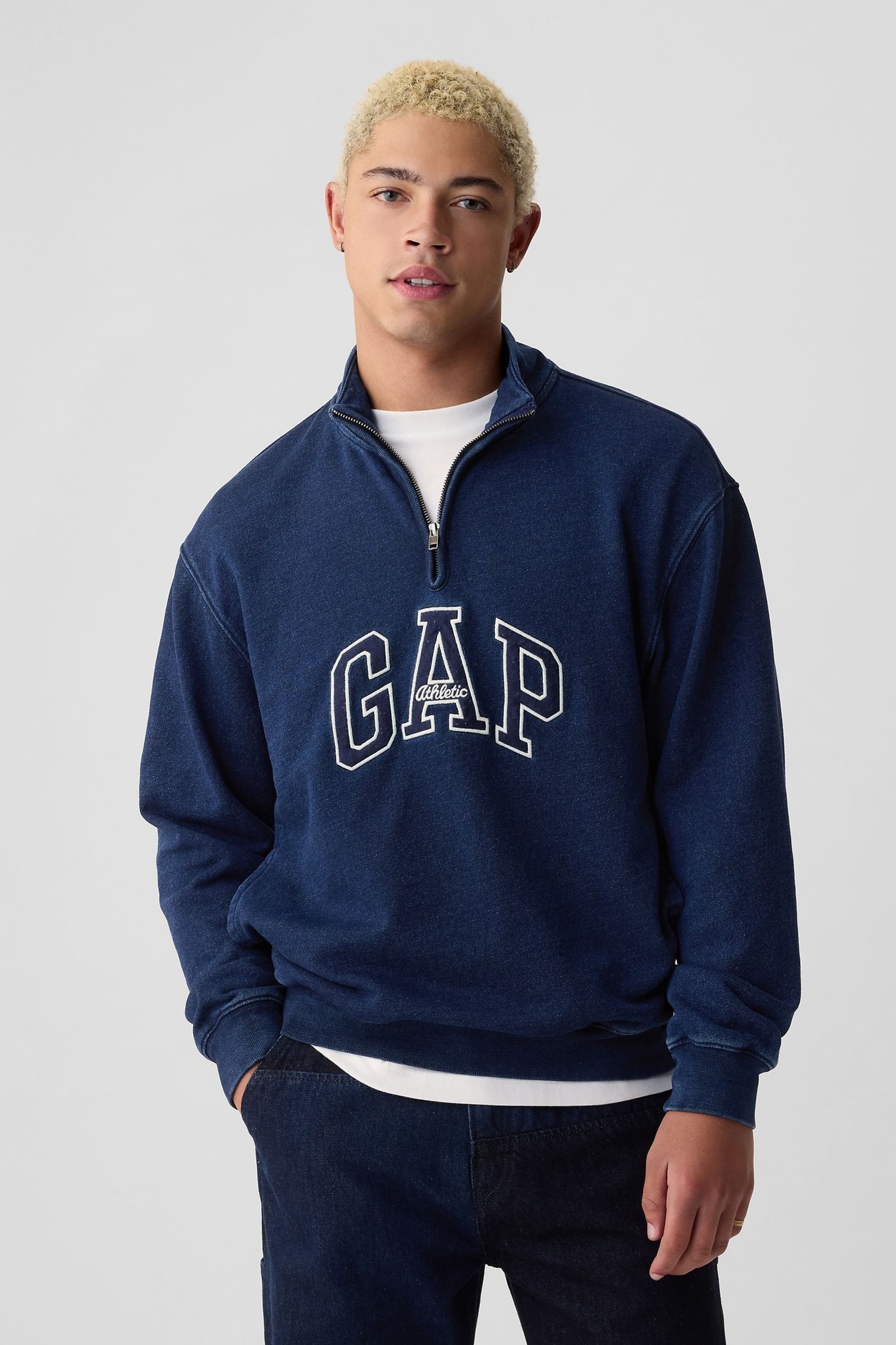 Buy Gap Blue Logo Heavyweight Quarter Zip Sweatshirt from the Next UK online shop