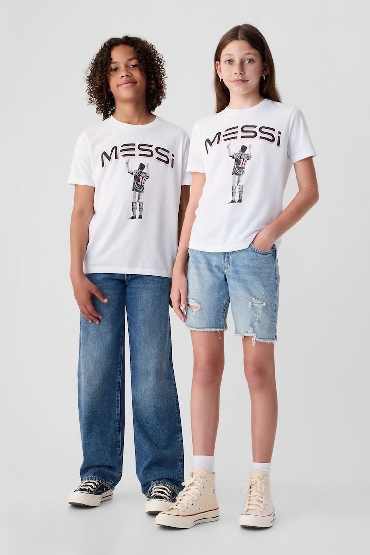 Gap White Messi Graphic Short Sleeve Crew Neck T-Shirt (4-13yrs) - Image 1 of 4