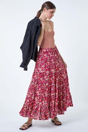 Roman Pink Floral Crinkle Cotton Tiered Maxi Skirt - Image 1 of 5