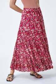 Roman Pink Floral Crinkle Cotton Tiered Maxi Skirt - Image 4 of 5