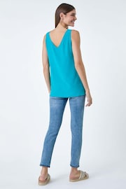 Roman Blue Button Front Sleeveless Top - Image 3 of 5