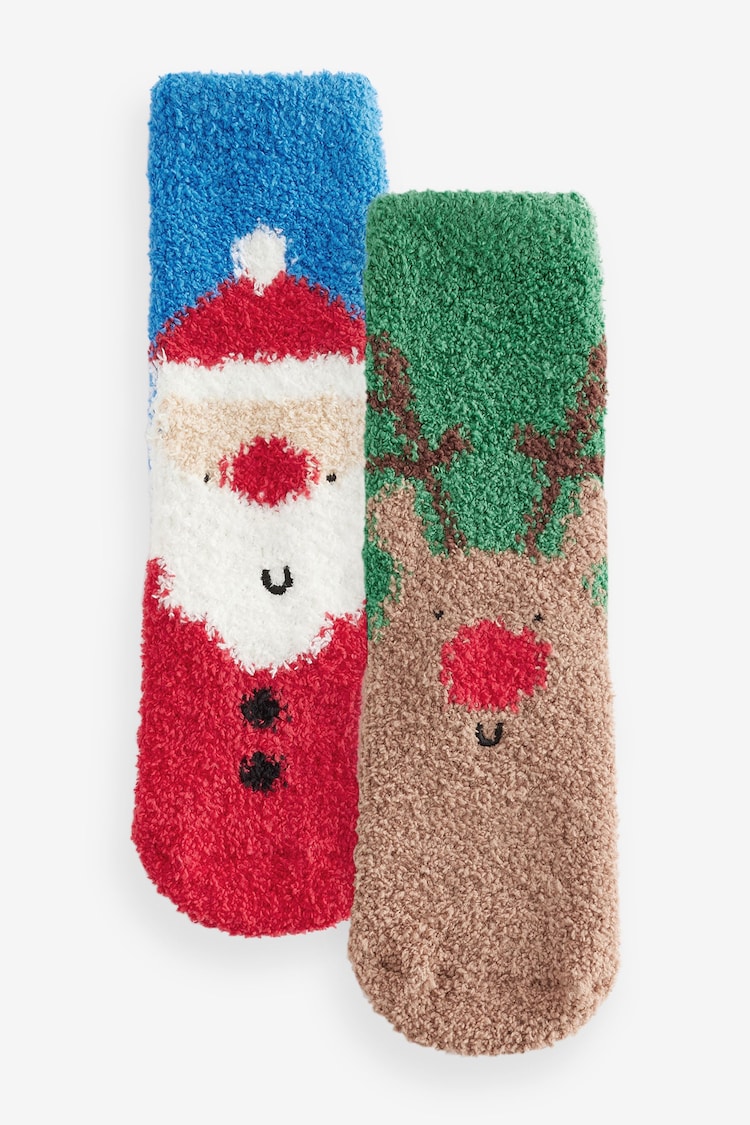 Santa Reindeer Cosy Christmas Socks 2 Pack - Image 1 of 3