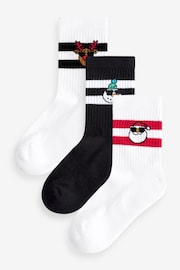 Christmas Santa Reindeer Snowman Cushioned Footbed Cotton Rich Ribbed Socks 3 Pack - Image 1 of 4