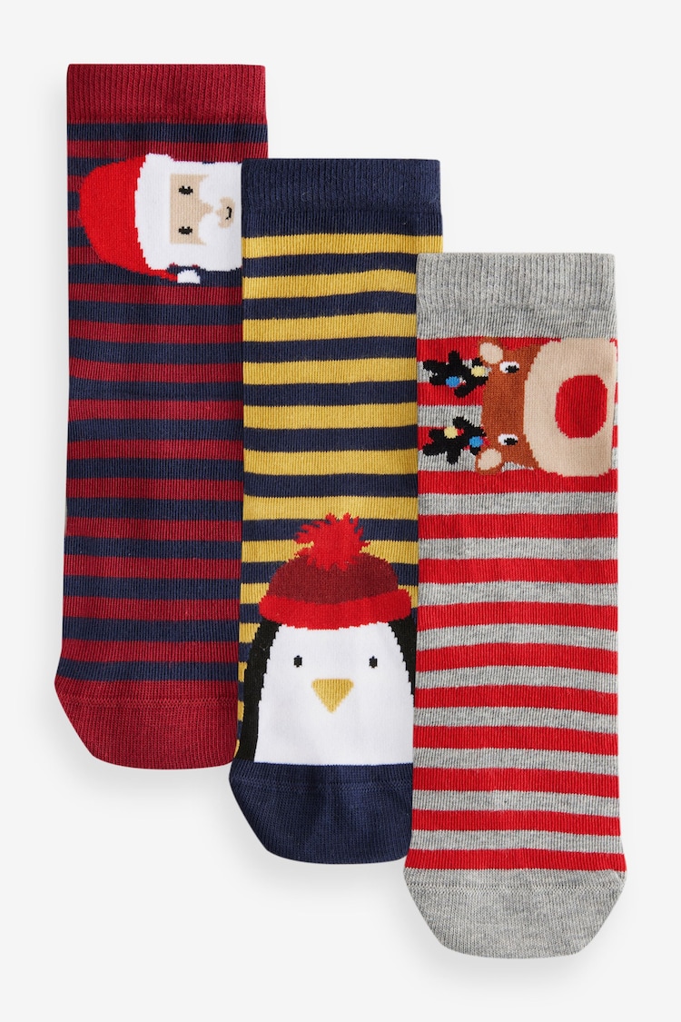 Red/Yellow/Black Cotton Rich Christmas Baby Socks 3 Pack - Image 1 of 6