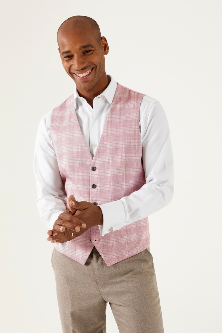 Skopes Pink Montalvo Check Tailored Fit Waistcoat - Image 1 of 6