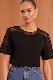 Love & Roses Black Lace Shorts Sleeve Jersey T-Shirt - Image 1 of 4