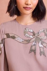 ENB | Love & Roses Pink Sequin Bow Design Short Sleeve Blouse - Image 2 of 4