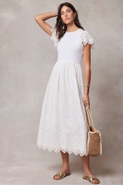 Mint Velvet White Broderie Midi Dress - Image 2 of 4