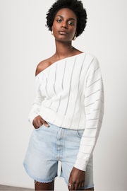 Mint Velvet White Stripe Batwing Jumper - Image 1 of 4