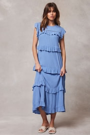 Mint Velvet Blue Ruffle Midi Dress - Image 1 of 4