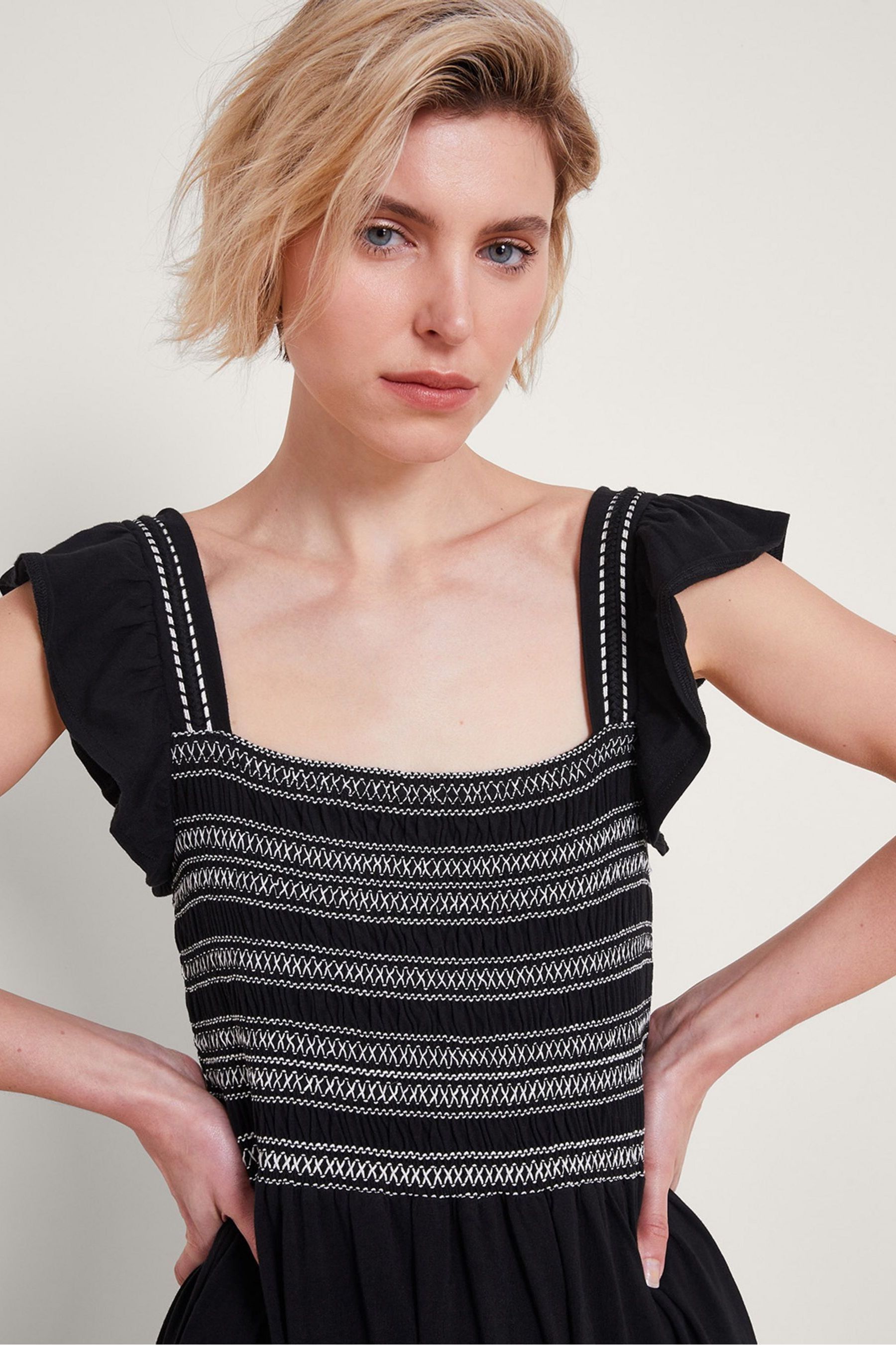 Buy Monsoon Black Emi 100 Cotton Embroidered Dress from Next Oman