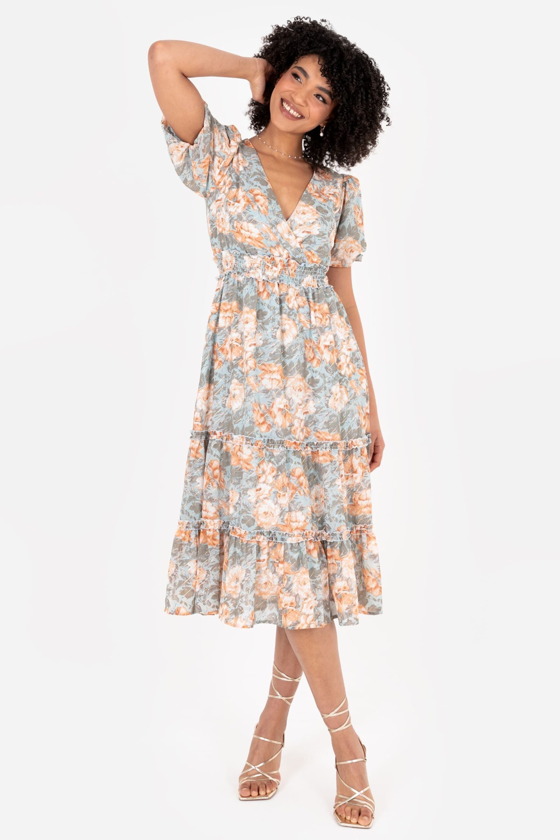 Lovedrobe Shirring Waist Puff Sleeve Midi Dress - Image 3 of 5