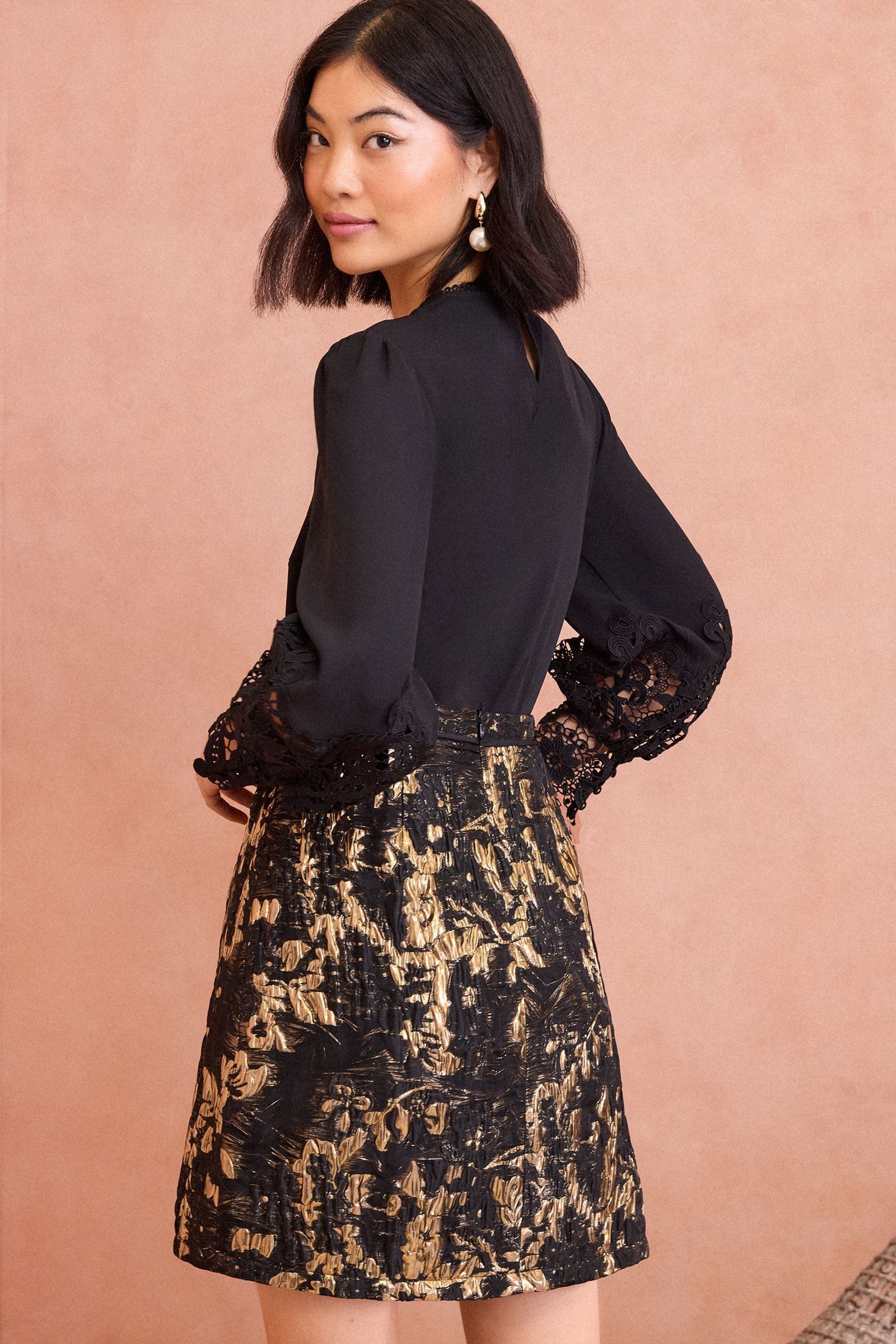 Buy Love Roses Gold Feather Jacquard Mini Skirt from the Next UK online shop