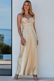 Sosandar Gold Metallic Plisse Twist Front Maxi Dress - Image 5 of 5