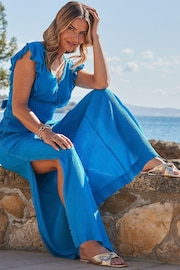 Sosandar Blue Split Side Wide Leg Trousers - Image 3 of 5