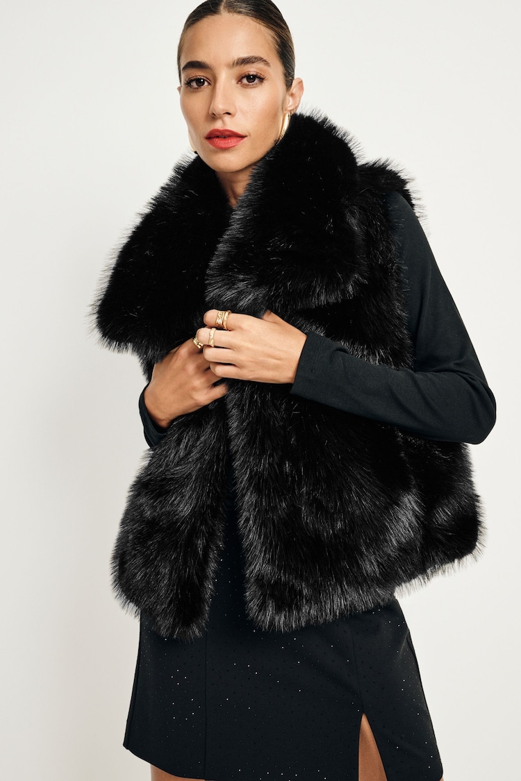 Black Faux Fur Gilet - Image 1 of 5