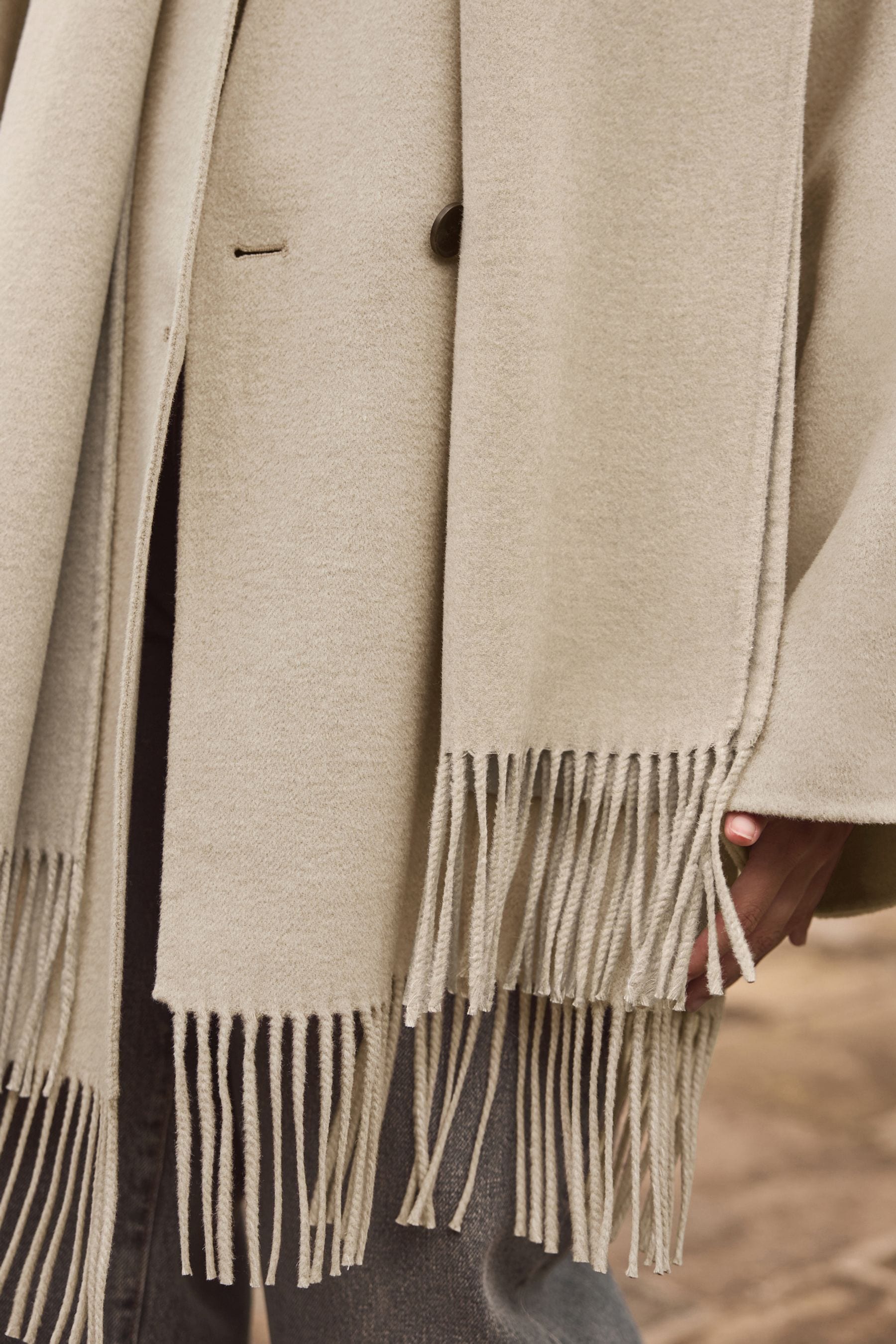 Cream wool wrap coat top