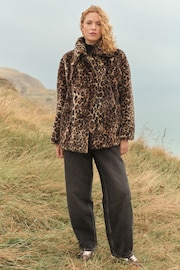 Leopard Animal Print Faux Fur Coat - Image 2 of 9