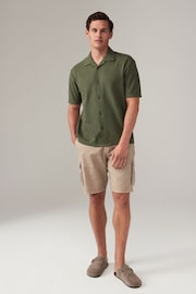 Green Cuban Collar Textured Jersey 100% Cotton Short Sleeve Shirt - Image 2 of 8