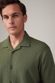 Green Cuban Collar Textured Jersey 100% Cotton Short Sleeve Shirt - Image 5 of 8